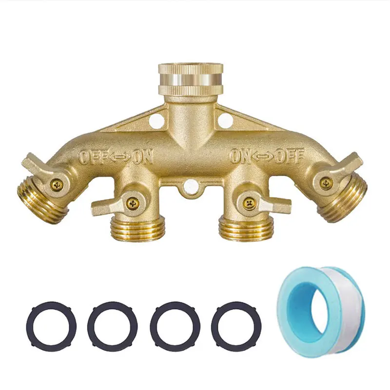 

3/4 Inch Solid Brass Garden Hose Adapter 4 Way Tap Connectors Distributor Switch Valve Water Splitters For Watering Irrigation