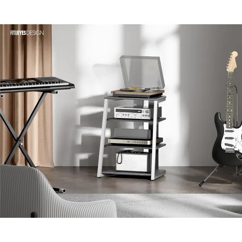 home. Design 4-Tier AV Media Stand Corner Shelf Stand Wooden Corner Shelves Component Cabinet Stereo Rack Audio Tower 2