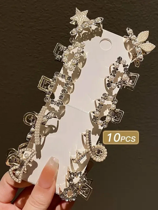 Multi-Stil Nachahmung Perle Strass Mini Metall kleine Halteklammer Damen Haargeflecht feste Haarspange Haarklammer Set – Detail 3