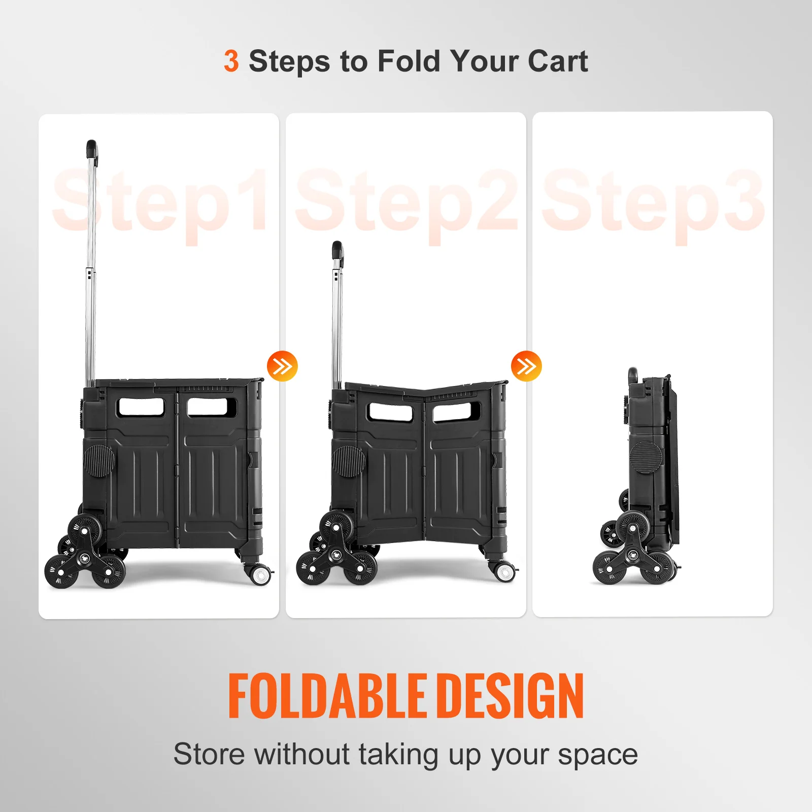 Rolling Storage Cart Folding Shopping Cart VEVOR Stair Climbing Cart 155lbs Outdoor Camping Trolley Portable Telescoping Handle&Lid
