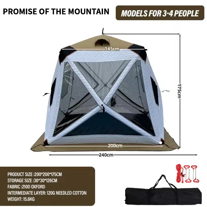 Tente pêche hiver renforcée isolation anti-vent équipement camping aventure pêche temps froid