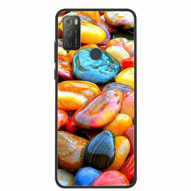 Charming Cat & Floral Design Silicone Phone Case, Black 6.52''