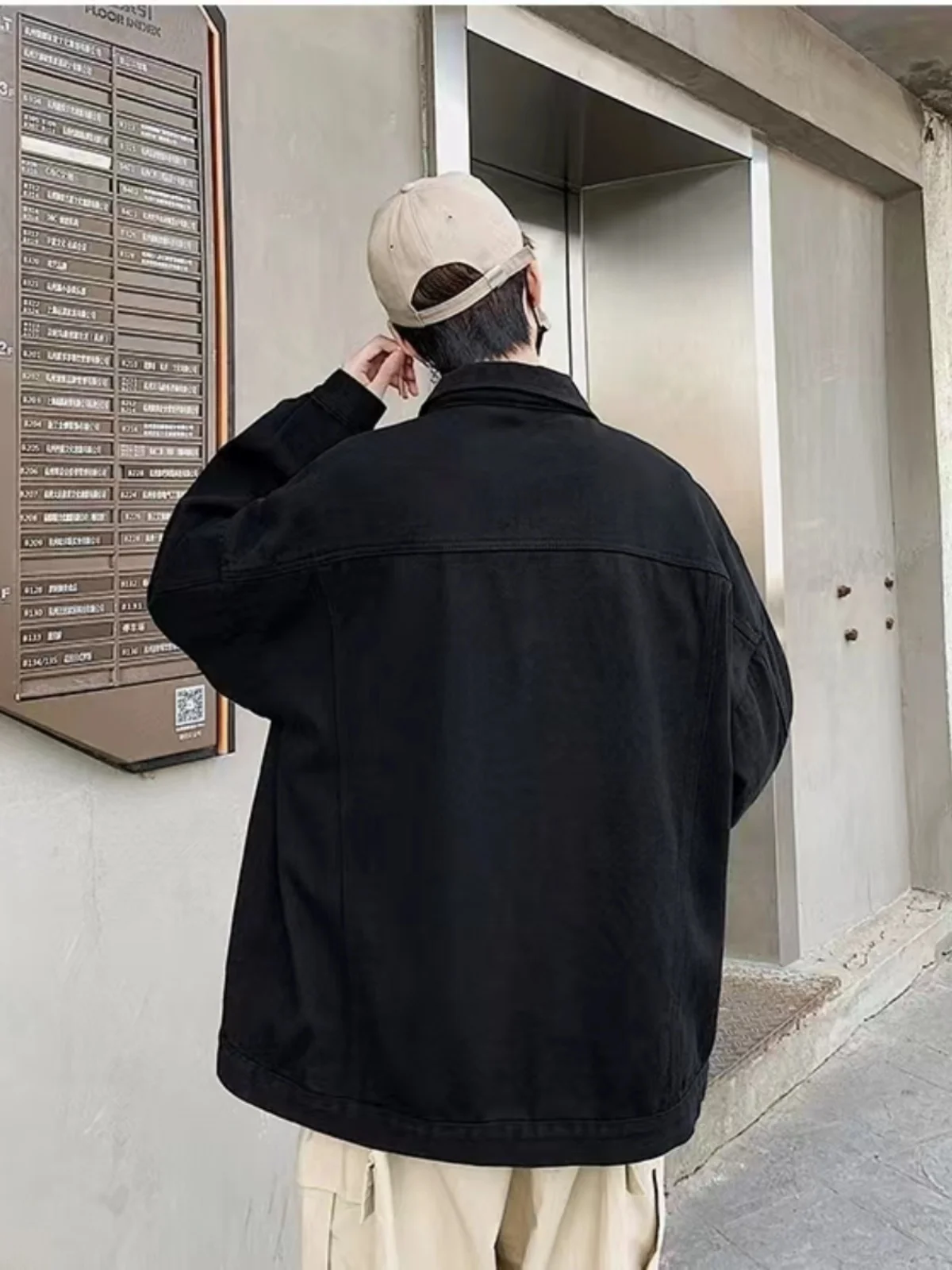 جاكيت دنيم أبيض نقي للجنسين، تصميم فضفاض لفصلي الر...