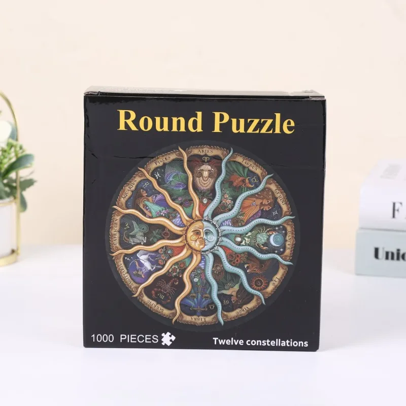 Adult Round Puzzle Toys 1000 Pieces 12 constellations Challenge Games Learning Educational Puzzle Toys Moon Space Flat