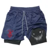 Men's Fitness Workout Shorts 2-in-1 Compression Shorts Quick Dry Breathable Running Double-layer with Towel Pocket Short Pants 3