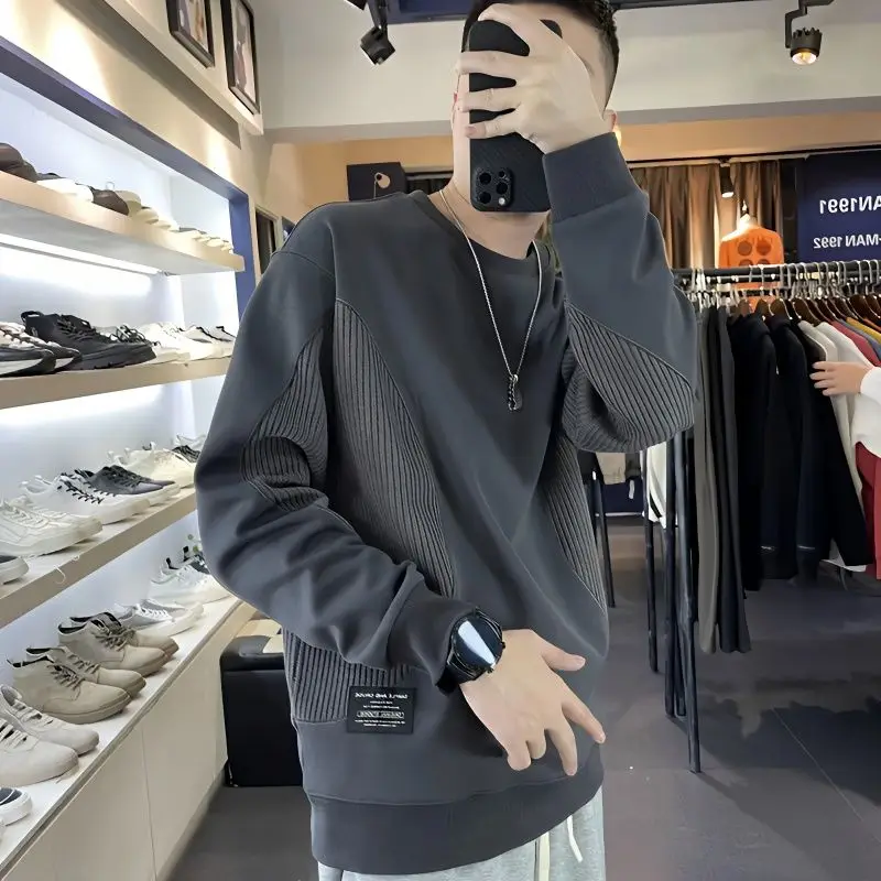 Autumn Winter Pure Cotton Fashion Patchwork Harajuku Sweatshirt Men Casual Chic Outerwear All Match Long Sleeve Trend Lady Tops