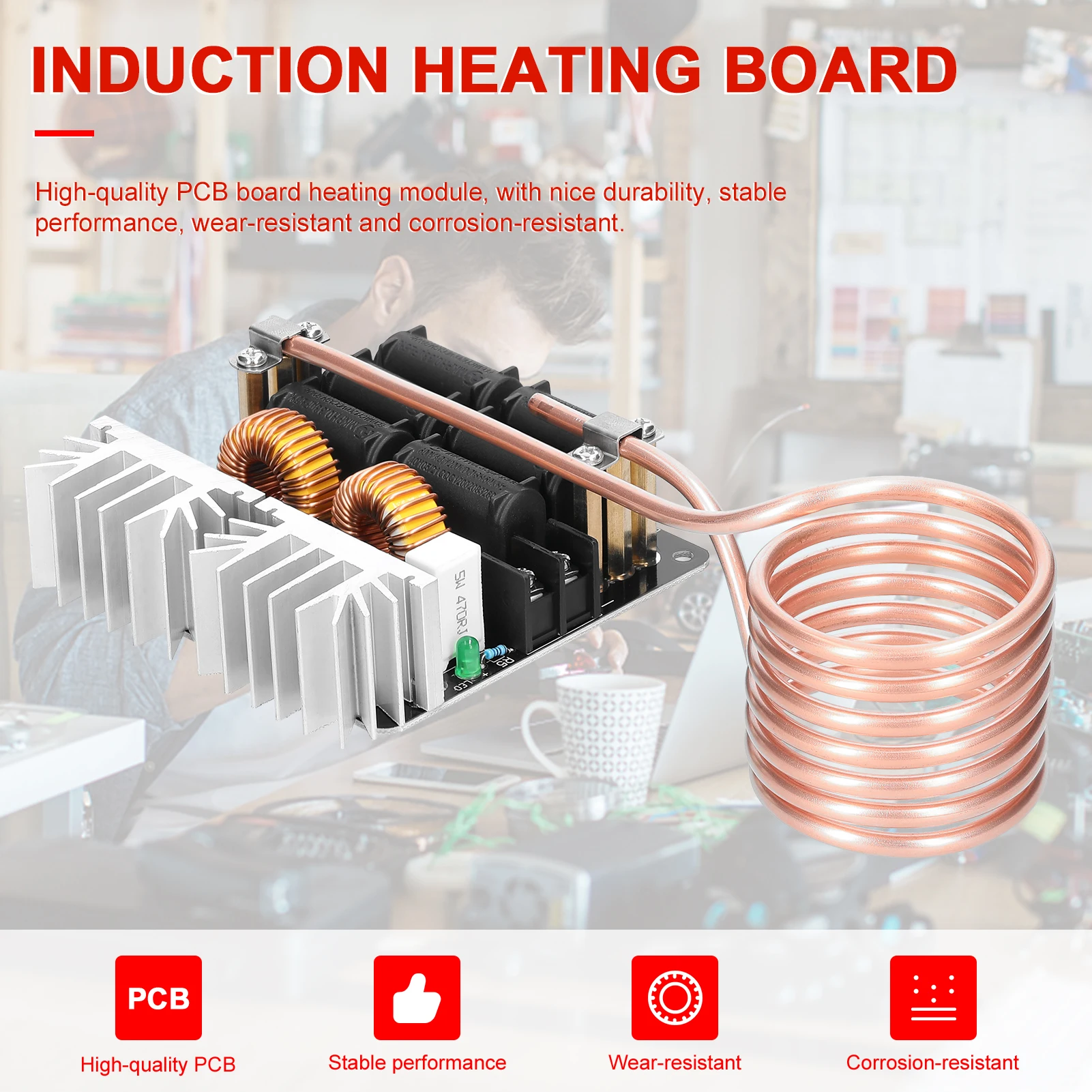1000W ZVS Induction Heating Board Module Voltage Coil Flyback Driver with Copper Tube for DIY Small Parts Hardening Annealing induction heater