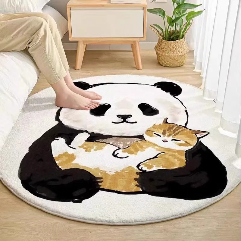 Cute Round Bedroom Rug Creative Cartoon Animal Pattern Living Room Carpet Modern Minimalist Home Decor Coffee Table Mat Alfombra