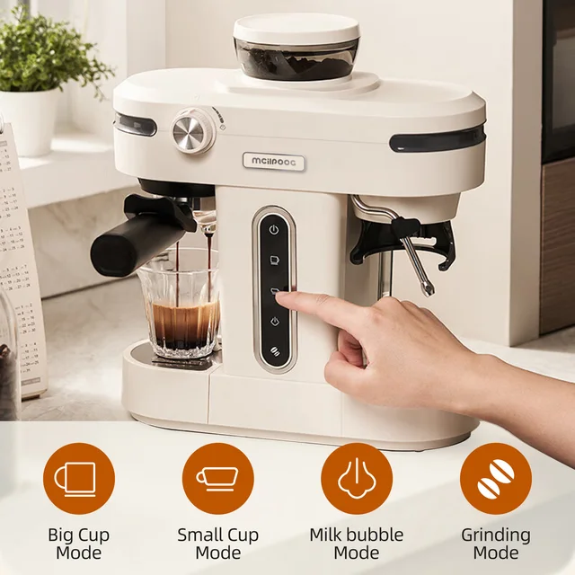 Mcilpoog AC510 19Bar Semi Automatic Coffee Espresso Machine With Grinder & Steam Wand Espresso Maker 2
