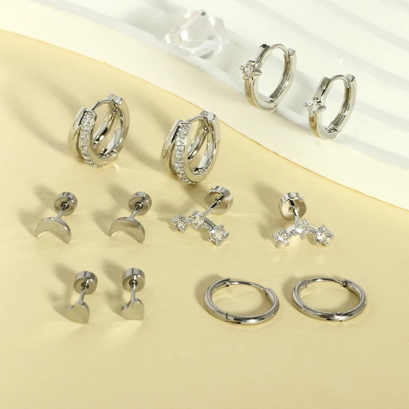 Ohrringe mit flacher Rückseite für Damen, hypoallergene Ohrstecker aus Stahl für empfindliche Ohren, Edelstahl-Ohrringset mit flacher Rückseite – Detail 15
