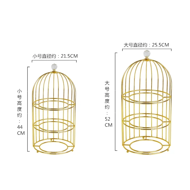 Birdcage Double Layer Cake Stand Wrought Iron Display Stand Ceramics Three-tier Fruit Tray Afternoon Tea Dessert Decorative Rack