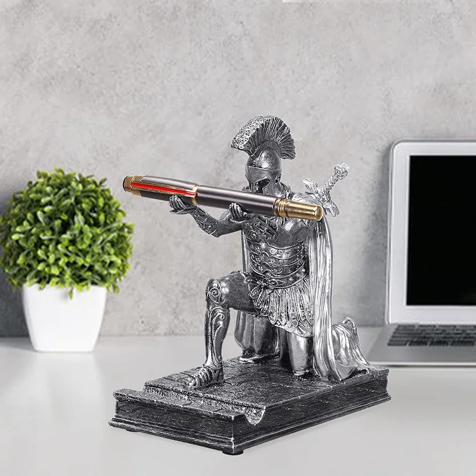Spakon Knight Pen Holder With 2 Pens Resin Desk Organizers And Accessories Funny Executive Pen Stand Fancy Cool Office Gadgets Cool Desk Decorations For Men Home Office Supplies Holiday Present - View #5