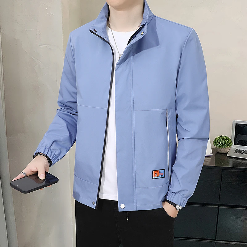 Elegant Fashion Harajuku Slim Fit Ropa Hombre Loose Casual All Match Outerwear Solid Zipper O Neck Pockets Long Sleeve Jacket