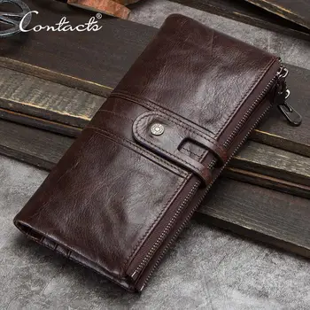 CONTACT'S Men Clutch Wallet Genuine Leather Long Wallet Hasp Card Holder Vintage Male Zipper Coin Purse Money Bag Portemonnee 1