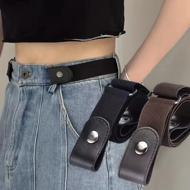2pcs Set No Buckle Elastic Belt Men Unisex Stretch