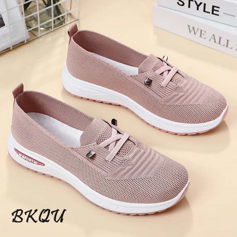 BKQU Women 2024 Spring Casual Shoes Breathable Comfortable Woven Mesh Sneakers High Quality Plus Size