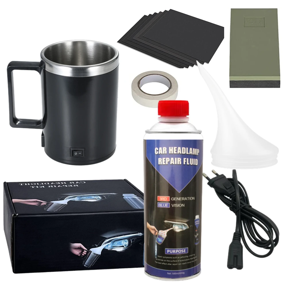 Kit de rénovation de phares de voiture, 650g/500ml, nettoyage de régénération de phares, polissage de lampes de voiture, bouilloire pour phares