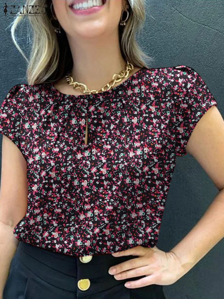 

Bohemian Work OL Tops ZANZEA Fashion Summer Short Sleeve Floral Printed Blouse Elegant Holiday Shirt Female Party Blusas Chemise