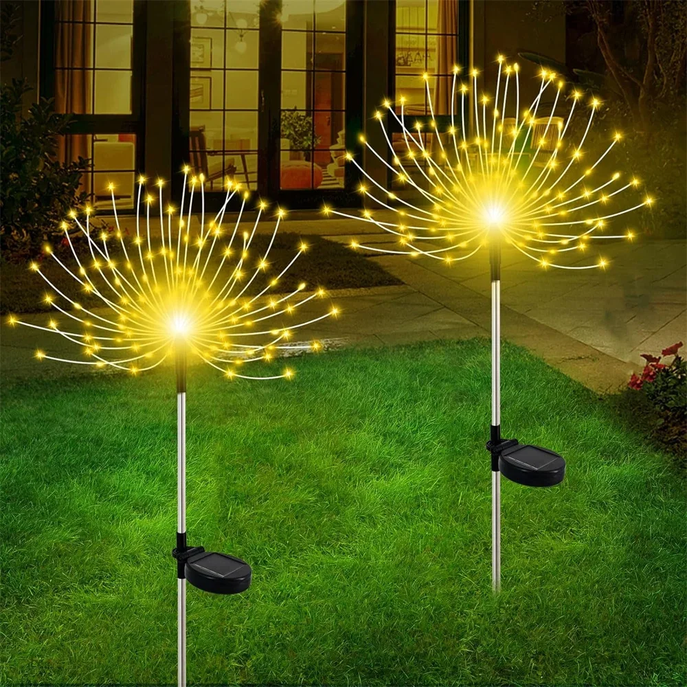 Solar Firework Garden Light, Set of 200 LEDs Waterproof Fireworks 8 Modes Twinkling Light for Yard Patio Flowerbed Party Decor 317leds waterfall lights 8 modes tree light pentagram christmas tree decorative waterfall lights waterproof fairy string lights for outdoor wedding party yard garden patio