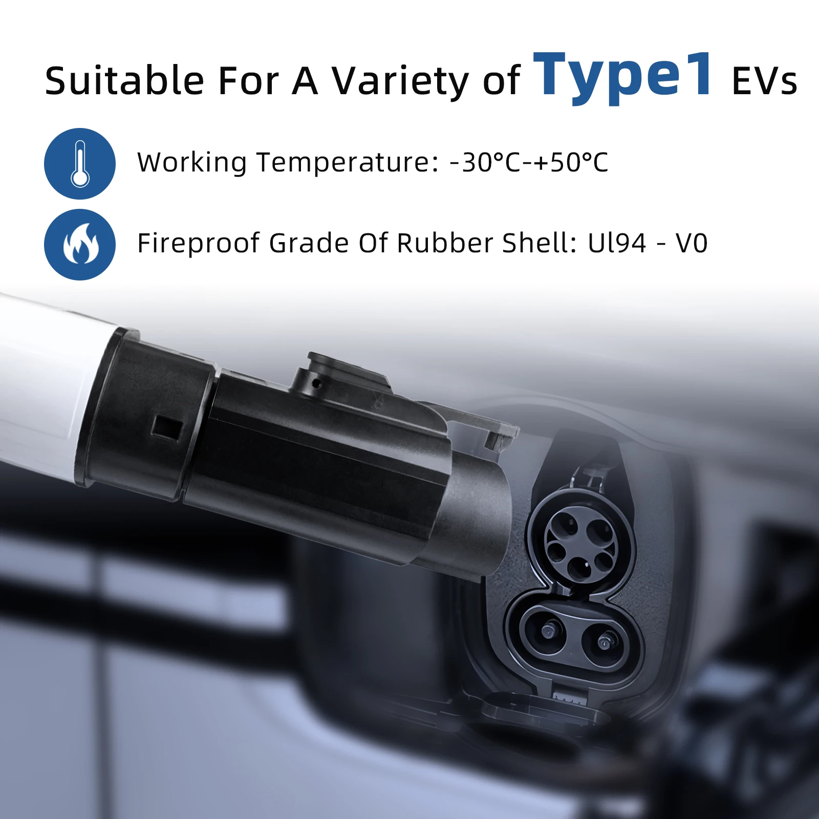 IEC62196 Type2 to Type1 EV Charger Adapter 32A 250V 7kW Fast Charging for SAE J1772 EVs