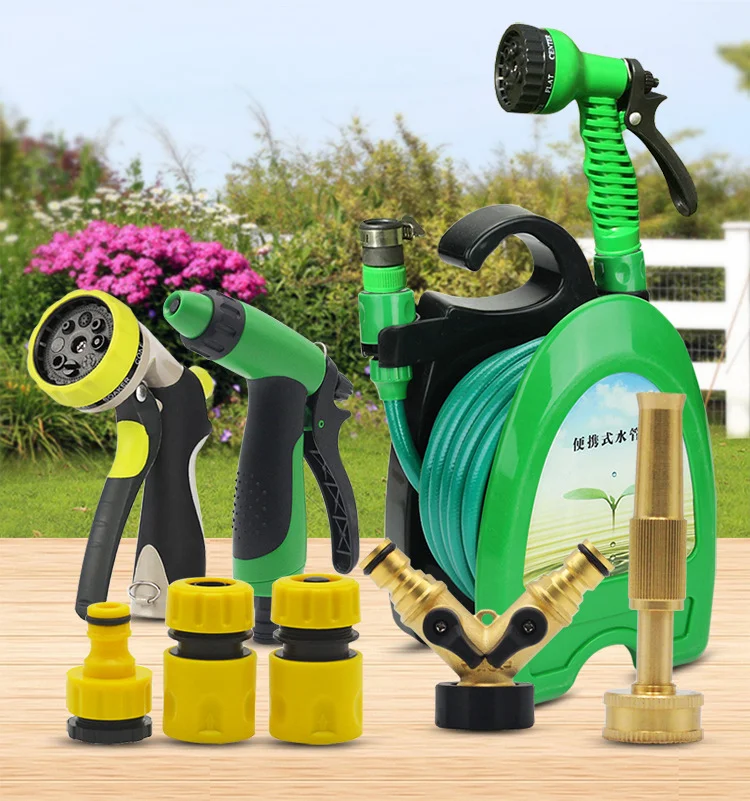 

10M Garden Pipe Hose Reel Cart With Water Spray Gun Set ousehold Mini Portable Agricultural Home Garden Pipe Storage Cart Garden