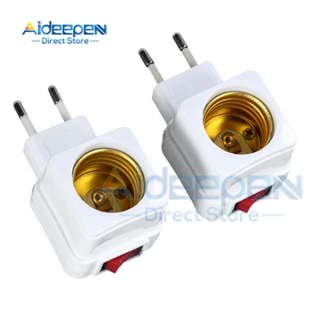 220V E27 LED 전구 소켓 1개, 내장 스위치 헬리컬 스탠드 커넥터 EU 플러그 어댑터