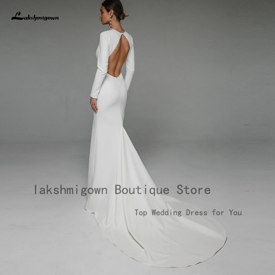 

Robe Satin Mermaid Wedding Dresses for Bride Open Back Elegant Long Sleeve Boho Wedding Gowns 2022 Vestido de Noiva