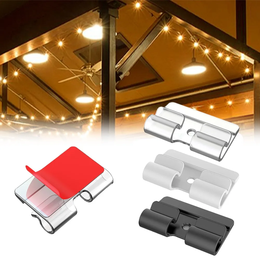 10pcs Christmas Lighting Hanging Hooks Heavy Duty PP String Lights Clips Waterproof Adhesive Strips UV-Resistant Cable Clips