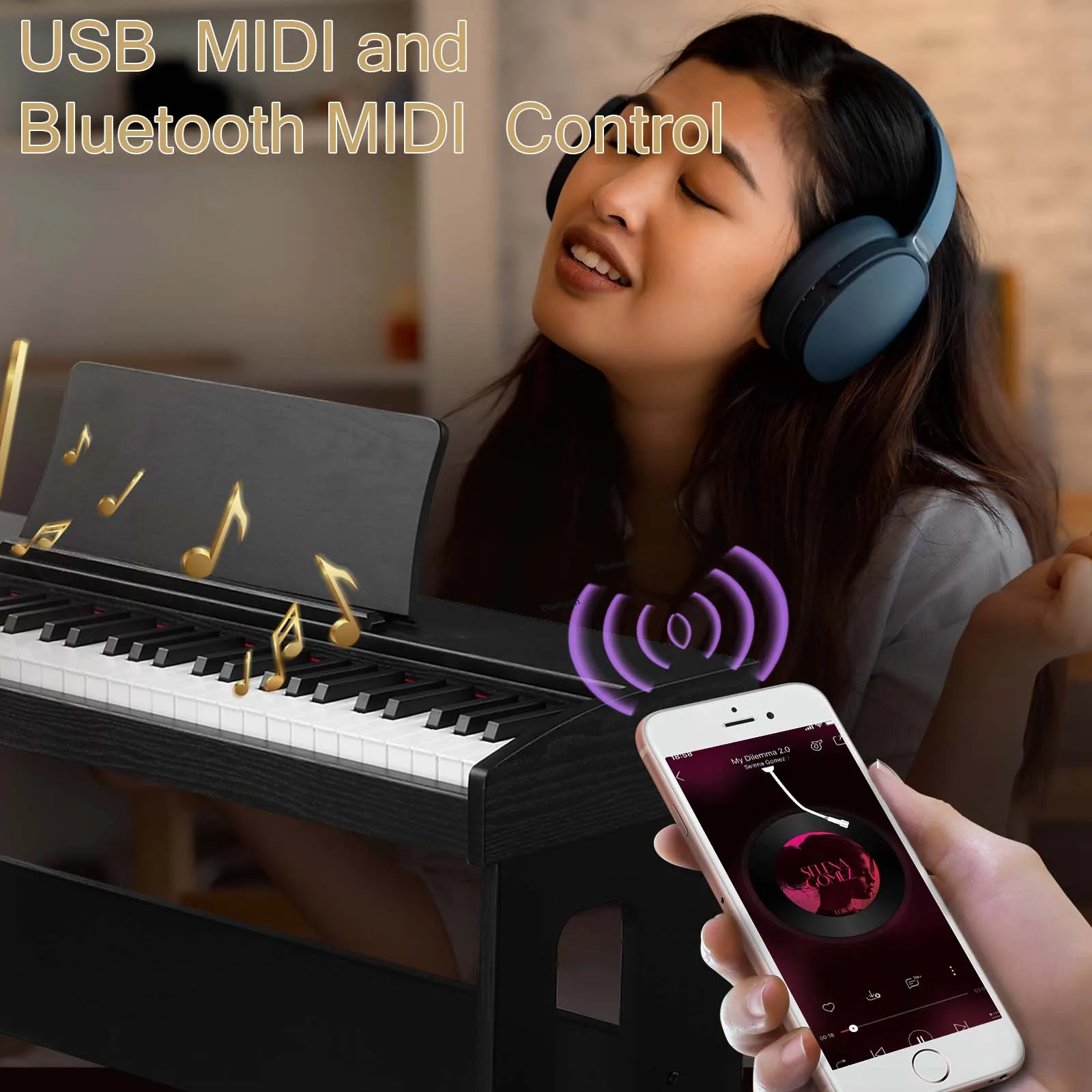GPP-110 61 key half hammer keyboard uncovered upright black electric piano，for Piano Lover Black color