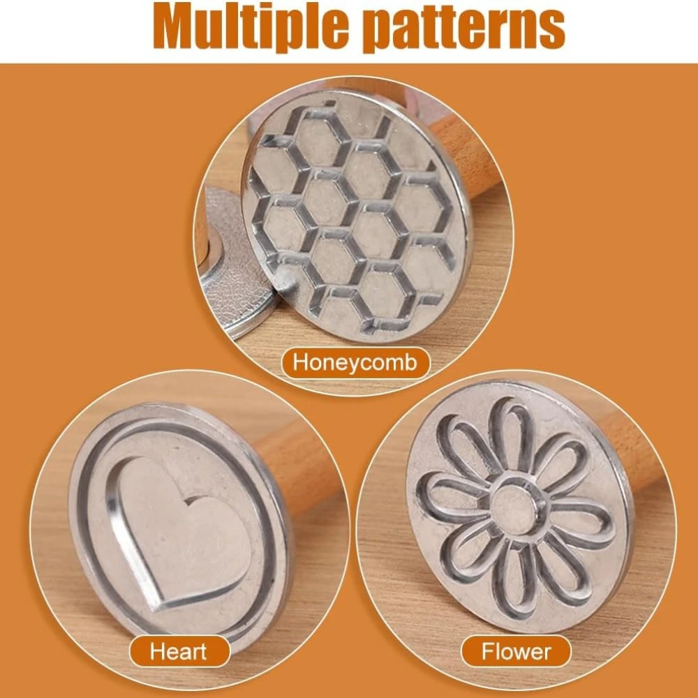 Cookie Stamps Round Metal Cookie Press Cutter Mold with Wooden Handle Cookie Embossing Stamp Cookie Stamper Decorating Supplies