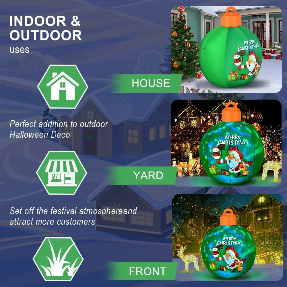 Light up Inflatable Christmas Ball with Air Blower Christmas Decoration Outdoor Blow up Xmas Ornaments Outside with LED Lights 4
