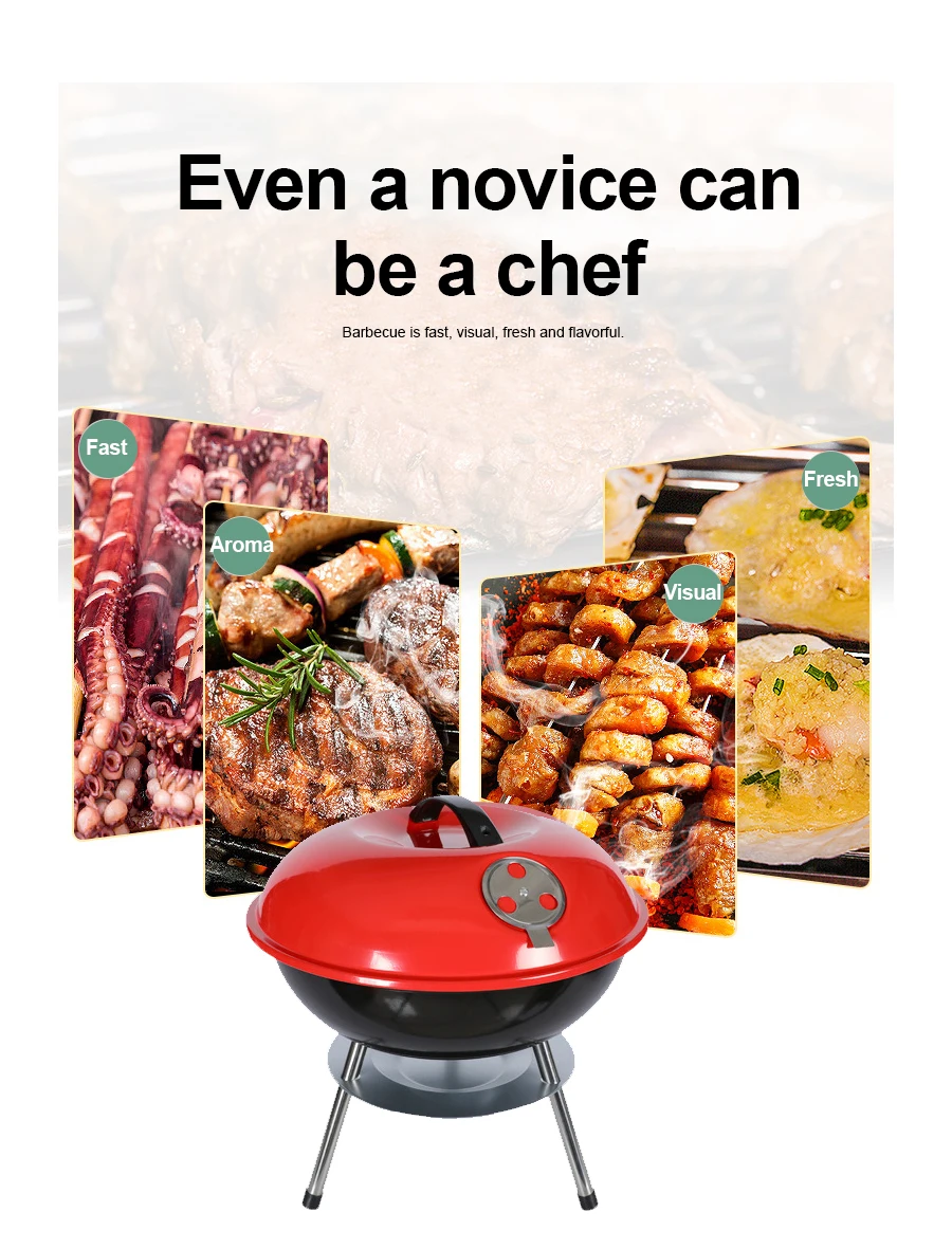 14-inch BBQ Grill Mini Apple Stove Outdoor Household Portable Charcoal Barbecue