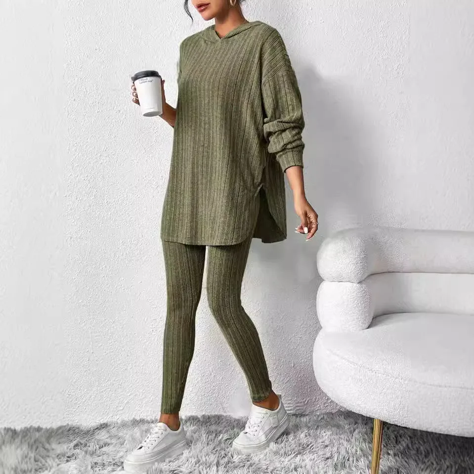 Fashion Casual Knitted Suits Long Pants Suits Women's T Shirts Sports Suits Fashion Elegant Casual Solid Two Piece Set Outfits