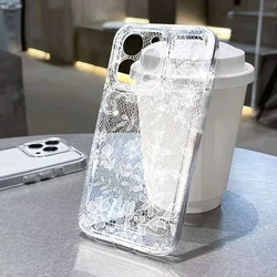 Elegant White Lace Pattern Phone Case with Clear Bumper Cover - Xiaomi 14 Pro (1)
