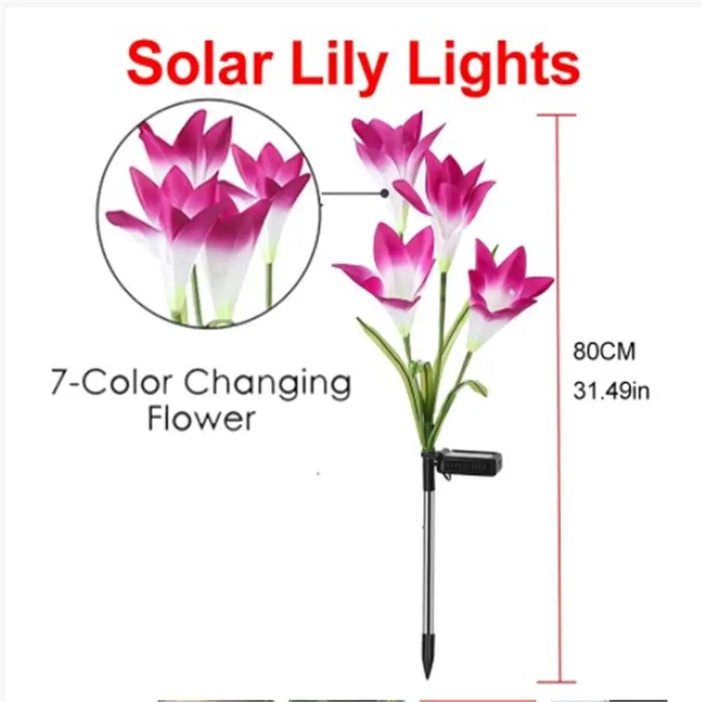 Outdoor Solar Gate Lights With 4 Lily Flowers Ip65 Waterproof Adjustable For Garden Pathway Patio Landscape Decor Backlight Lamp