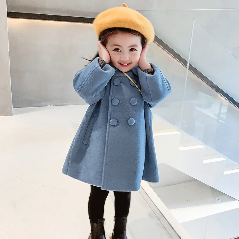 1-7 Years Girls Wool Coats New Fashion Korean Version Long Kids Jacket Spring Autumn Double Breasted Children Outerwear Clothing girls winter coat