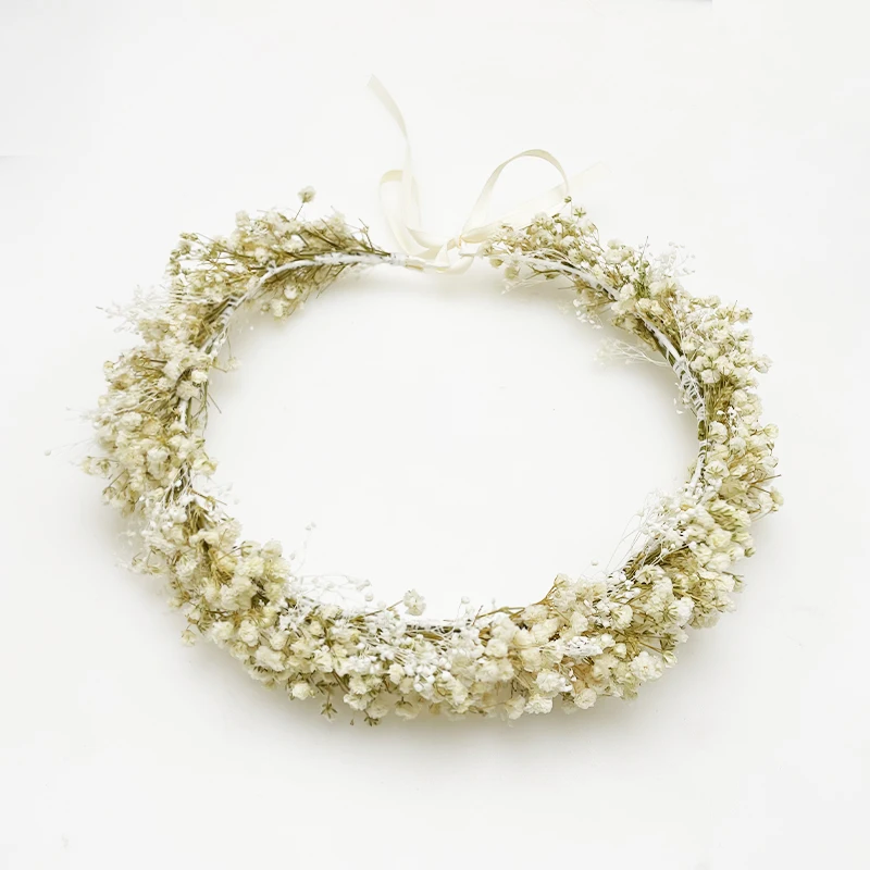 Handmade White Baby Breath Crown Delicate Bride Crown Dried Flower Girl Crown Wedding Supplies Children's Birthday Decorations