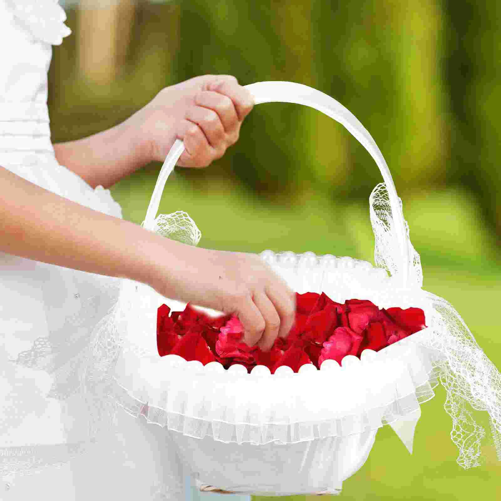 

Lace Flower Basket Girl For Weddings Favors Decor Western Style Rustic Party Satin Girls Accessory Bridesmaid