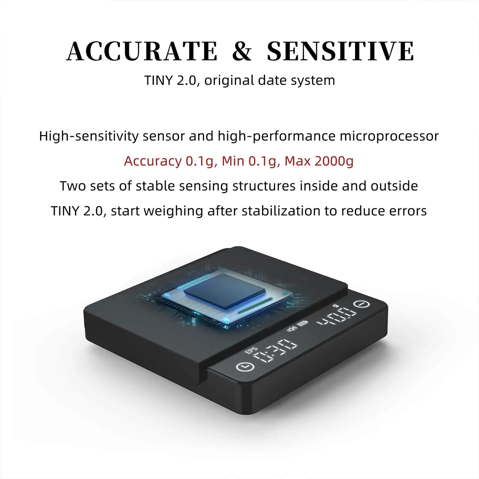 Tiny Espresso Scale - Mini Digital Coffee Scale With Timer, 2kg/0.1g Precision, USB-C Charging, Anti-Slip Pad