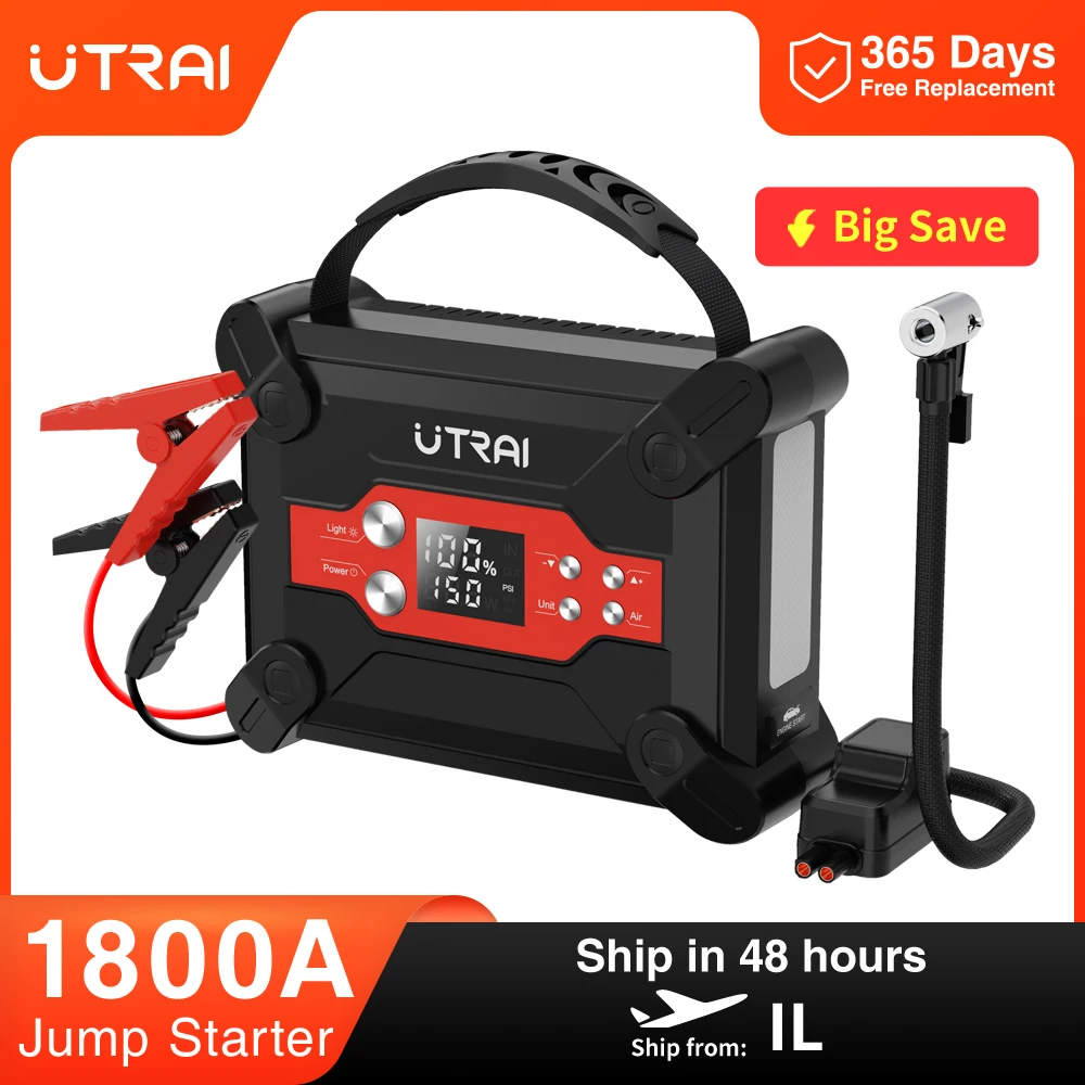 UTRAI 1800A Jump Starter 4 in 1 Air Compressor Power Bank Portable Battery For Car Emergency Booster Starting Device