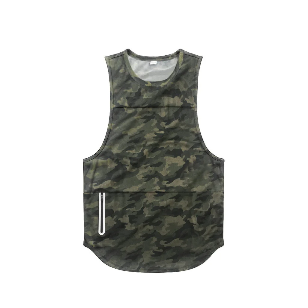 Men's Casual Sports Quick-drying Sleeveless Tank Top With Zipper Pocket Design For Gym Fitness 1 Piece sports vest