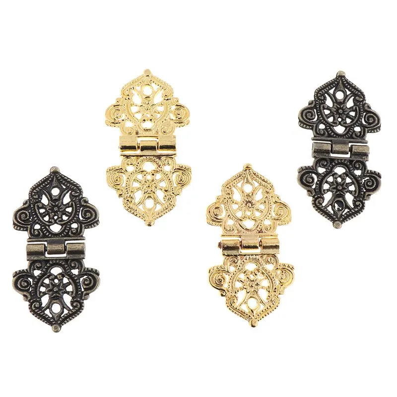 2pcs Vintage Alloy Hollow Flower Hinge Chinese Furniture Hardware Metal Hinges Cabinet Door Butt Hinges For DIY Box 24*54mm