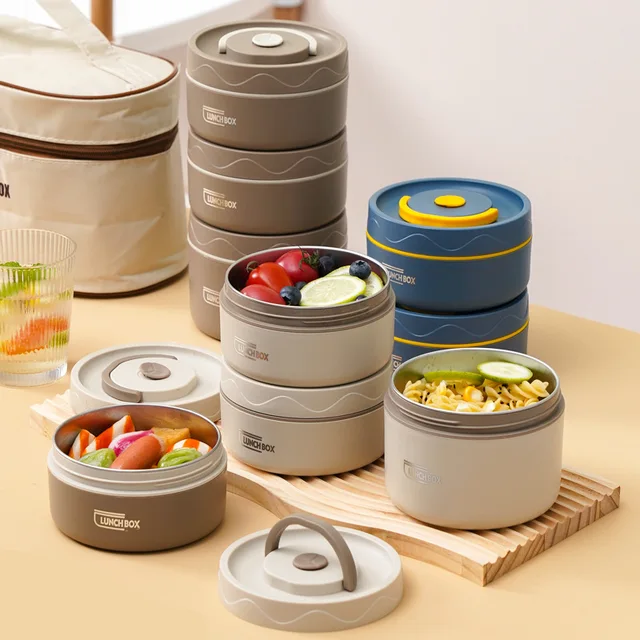 Boîte à déjeuner isolée en acier inoxydable, seau isolé, bol à soupe à Double couvercle, boîte à Bento 2