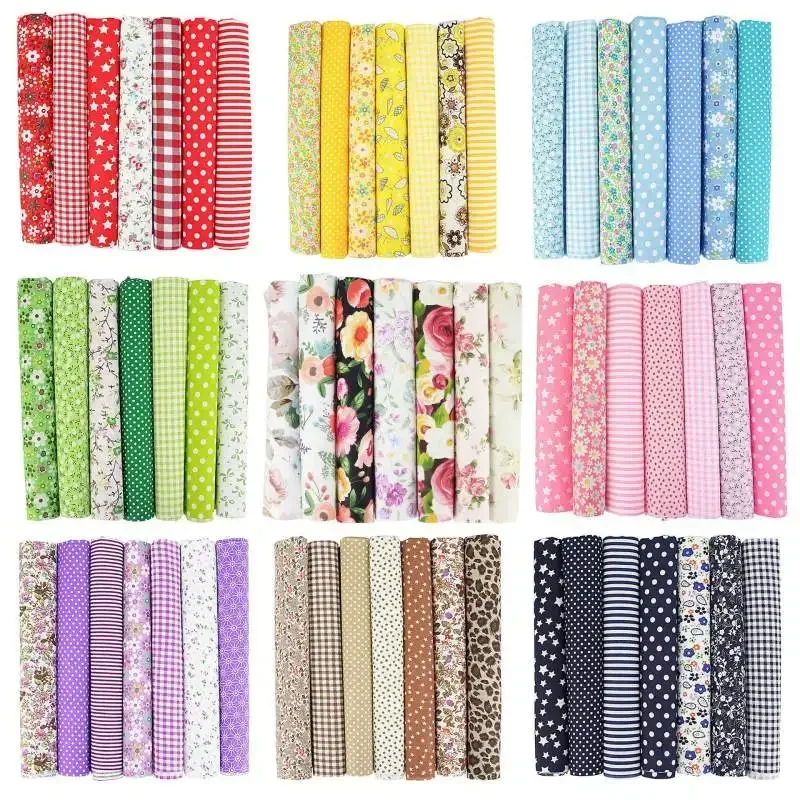 Printed Cloth Quilting Fabrics For Craft Sewing Needlework DIY Handmade Accessories 7PCS 24x25cm Cotton Patchwork Fabric