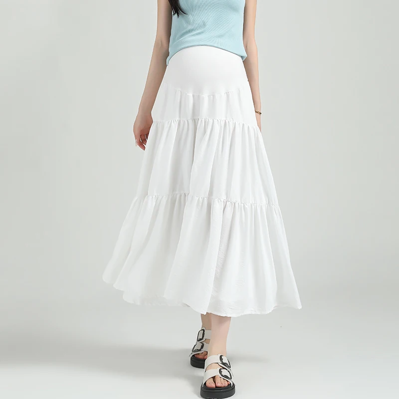 Maternity Summer Long Skirt Ruffles Sweet Pregnancy Cake Skirt Patchwork High Waist Pregnant Woman Ball Gown Skirts Korean Style