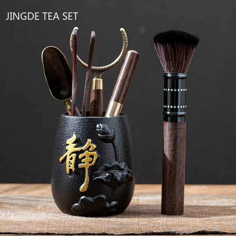 Chinese Style Tea Making Tools Tea Ceremony Six Gentleman Set Table Purple Clay Cans Ebony Combination Tea Accessories