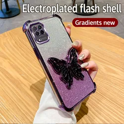 Elegant Glitter Shockproof Butterfly Holder Phone Case – Plating Finish for A03S (Purple)
