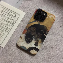 Oriental Style Black Cat with Ornate Patterns Phone Case - Ancient Beast Design Back Cover - iPhone 15 Plus (1)