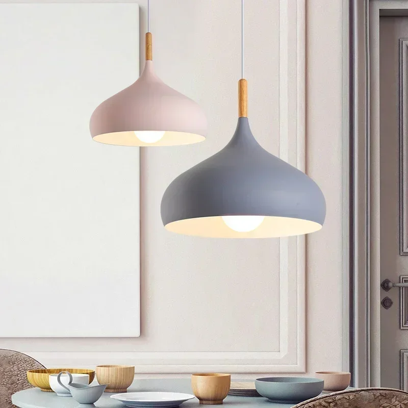 Modern Simple Macaroon Color Pendant Lights LED Hanging Lamp Lamparas Colgantes Cocina Kitchen Cafe Single Head Chandelier