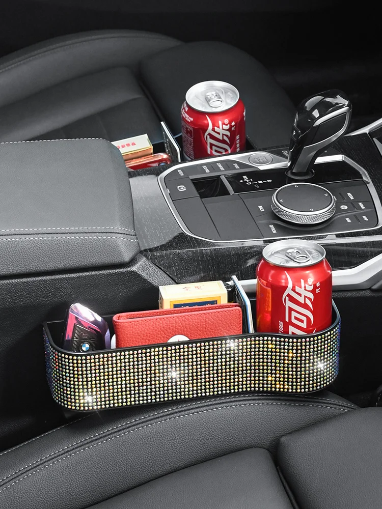 Car Seat Crevice Storage Box With Cup Holder Rhinestones Auto Gap Bottle  Phone Key Organizer For Women Girls Interior Accessorie - AliExpress